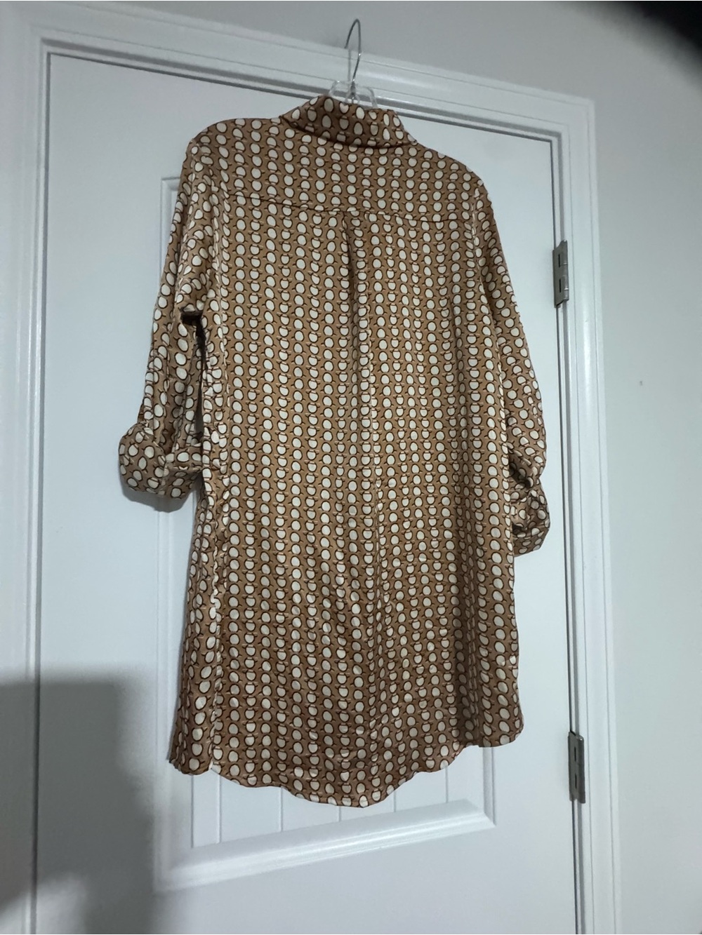QUIZ Tan Geo-Print Long Sleeve Shirt Dress - Picture 2 of 6